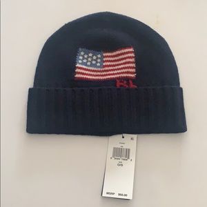 New Polo hat navy blue with and American flag